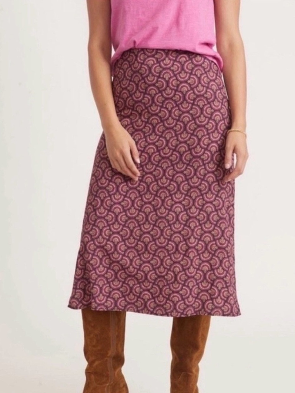 Marine Layer Ryan Midi Slip Skirt Mauve Pink Satin Bias Cut Size 12 NWT